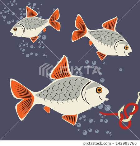 Beautiful Fish. Pattern Fishing. Beautiful summer hobby. Vector poster. EPS. Beautiful Fish. Pattern Fishing. Beautiful summer hobby. Vector poster. EPS. 142995766