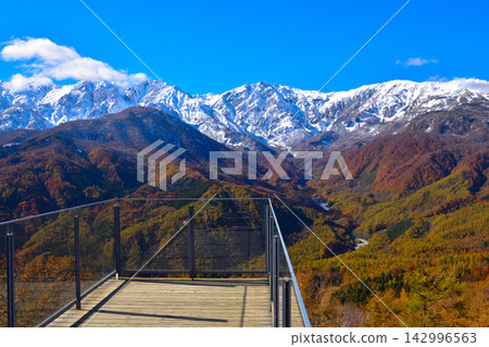 秋季，從白馬岩嶽山度假村眺望白馬山脈 142996563