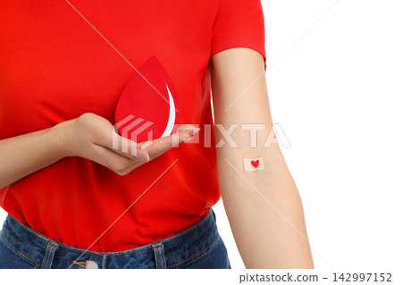 Donor's commitment: bandage & blood drop, isolated on white, PNG Donor's commitment: bandage & blood drop, isolated on white, PNG 142997152