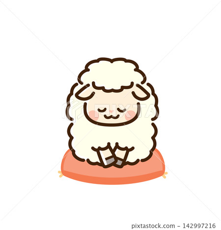 A sheep bowing while sitting in the seiza position. A sheep bowing while sitting in the seiza position. 142997216
