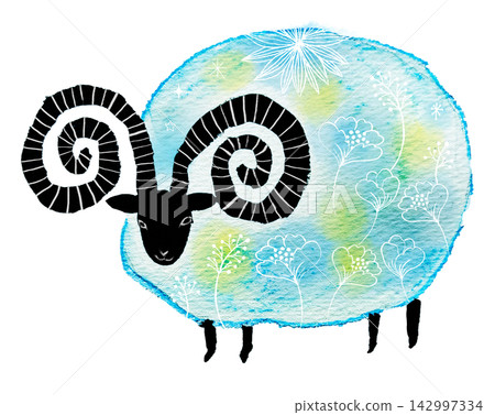 A white illustration of a sheep with a floral pattern. A white illustration of a sheep with a floral pattern. 142997334