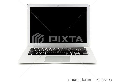 Laptop Computer with Blank Black Screen Isolated on White Laptop Computer with Blank Black Screen Isolated on White 142997435