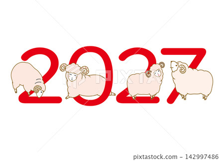 2027年羊年賀卡 - 2027年賀詞 - 四羊 2027年羊年賀卡 - 2027年賀詞 - 四羊 142997486