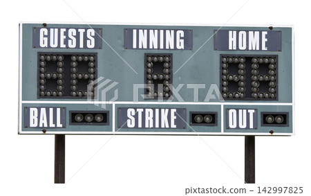 Baseball Scoreboard with Inning, Ball, Strike, and Out Lights Baseball Scoreboard with Inning, Ball, Strike, and Out Lights 142997825