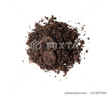 Peat soil isolated, compost pile, brown garden dirt mound Peat soil isolated, compost pile, brown garden dirt mound 142997840