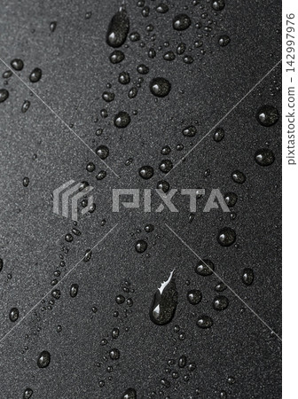 Oil drops on frying pan texture, water splash pattern on black non-stick coating Oil drops on frying pan texture, water splash pattern on black non-stick coating 142997976