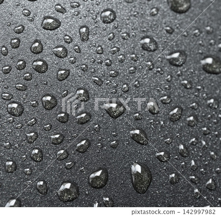 Oil drops on frying pan texture, water splash pattern on black non-stick coating Oil drops on frying pan texture, water splash pattern on black non-stick coating 142997982