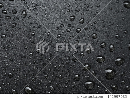 Oil drops on frying pan texture, water splash pattern on black non-stick coating Oil drops on frying pan texture, water splash pattern on black non-stick coating 142997983