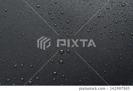 Oil drops on frying pan texture, water splash pattern on black non-stick coating 142997985