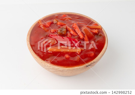 Tomato sauce with vegetables isolated, red sweet and sour pasta marinara sauce, mexican dip smear Tomato sauce with vegetables isolated, red sweet and sour pasta marinara sauce, mexican dip smear 142998252