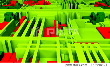 Abstract 3D City Map in Neon Green and Red Abstract 3D City Map in Neon Green and Red 142998321