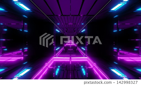 Futuristic Neon Corridor with Cyberpunk Sci-Fi Lights Futuristic Neon Corridor with Cyberpunk Sci-Fi Lights 142998327