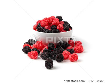Gummy berries, chewy raspberries or jelly blackberries, gelatin candies fruit marmalade Gummy berries, chewy raspberries or jelly blackberries, gelatin candies fruit marmalade 142998365