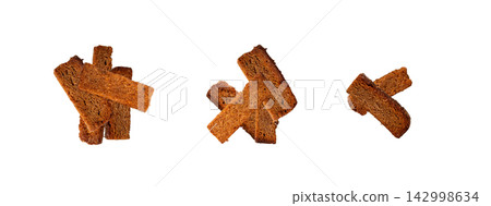 Rye Croutons Isolated, Homemade Brown Bread Rusks, Crispy Bread Cubes Rye Croutons Isolated, Homemade Brown Bread Rusks, Crispy Bread Cubes 142998634