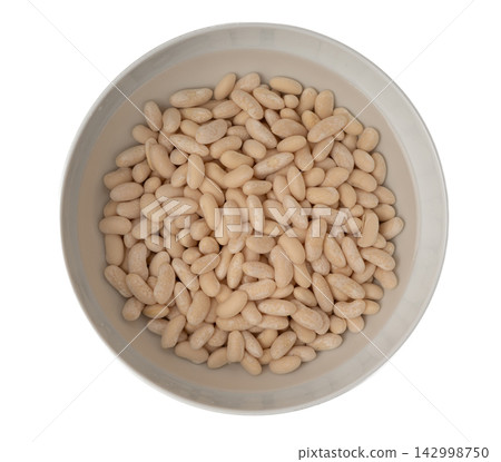 Soaked white beans, legume seeds in water Soaked white beans, legume seeds in water 142998750