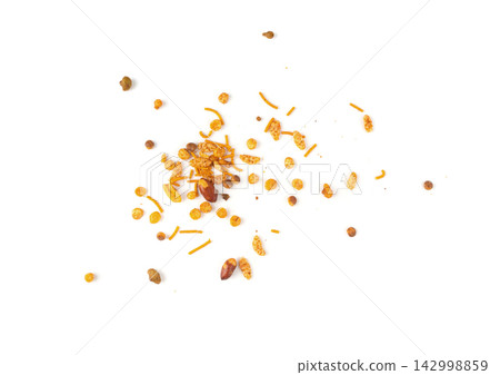 Navrattan namkeen mixture. Indian nimko snack, spicy and sweet farsaan Navrattan namkeen mixture. Indian nimko snack, spicy and sweet farsaan 142998859