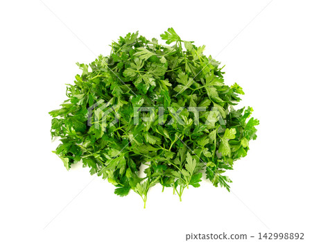 Fresh parsley leaf with water drops isolated Fresh parsley leaf with water drops isolated 142998892