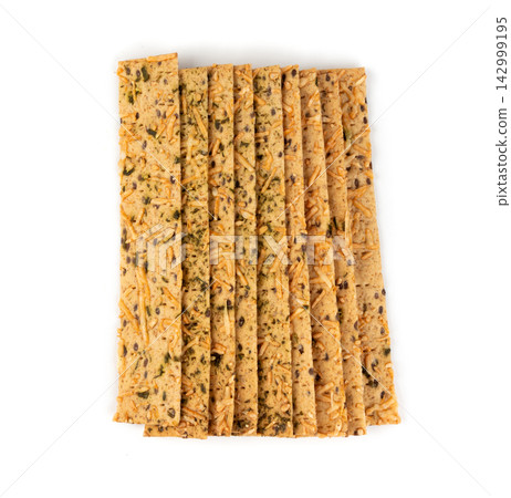 Crunchy gluten free crispbread with various seeds top view Crunchy gluten free crispbread with various seeds top view 142999195