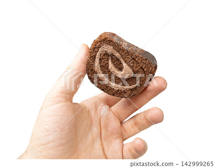 Chocolate Swiss Roll, Round Sponge Cake Isolated, Sliced Rolled Vanilla Biscuit with Cocoa Cream Filling Chocolate Swiss Roll, Round Sponge Cake Isolated, Sliced Rolled Vanilla Biscuit with Cocoa Cream Filling 142999265