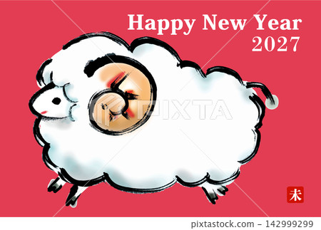 New Year's Card Design 2027 Year of the Sheep New Year's Card Template with Hand-Drawn Japanese Style Brush Illustration of a Sheep New Year's Card Design 2027 Year of the Sheep New Year's Card Template with Hand-Drawn Japanese Style Brush Illustration of a Sheep 142999299