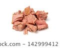 Canned Tuna Isolated, Albacore Fish Chunks in Open Tin Can 142999412