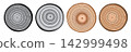 Tree trunk cut texture, wood slice annual rings vector pattern 142999498