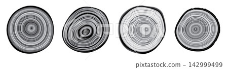 Tree trunk cut texture, wood slice annual rings vector pattern 142999499
