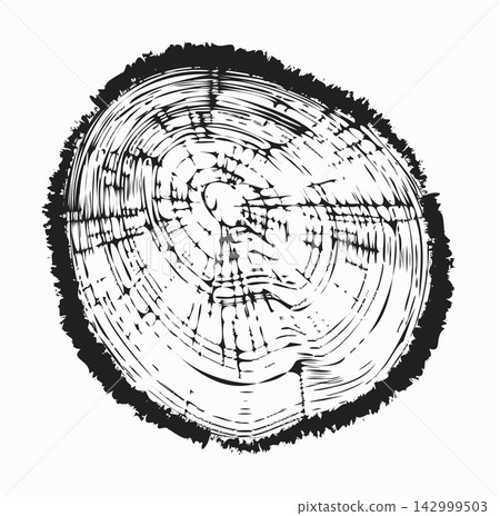 Tree trunk cut texture, wood slice annual rings vector pattern Tree trunk cut texture, wood slice annual rings vector pattern 142999503