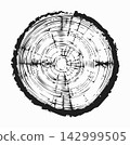 Tree trunk cut texture, wood slice annual rings vector pattern 142999505