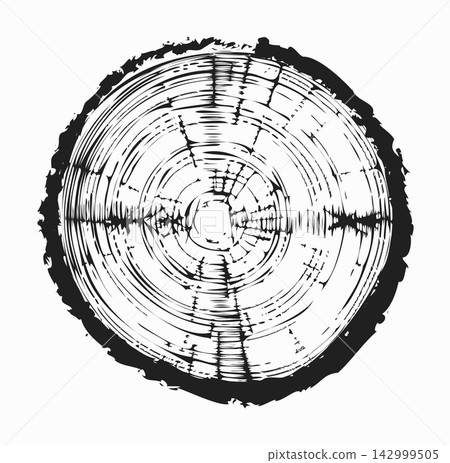 Tree trunk cut texture, wood slice annual rings vector pattern Tree trunk cut texture, wood slice annual rings vector pattern 142999505