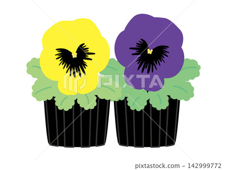 Simple yellow and purple flower seedlings, two seedlings Simple yellow and purple flower seedlings, two seedlings 142999772