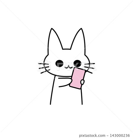 A cute character illustration of a white kitten talking on a pink smartphone. A cute character illustration of a white kitten talking on a pink smartphone. 143000236