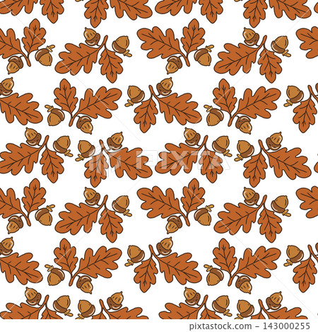Hand Drawn Vector Autumnal Seamless Pattern with Oak leaves and Acorns. Hand Drawn Vector Autumnal Seamless Pattern with Oak leaves and Acorns. 143000255