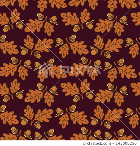 Hand Drawn Vector Autumnal Seamless Pattern with Oak leaves and Acorns. Hand Drawn Vector Autumnal Seamless Pattern with Oak leaves and Acorns. 143000256
