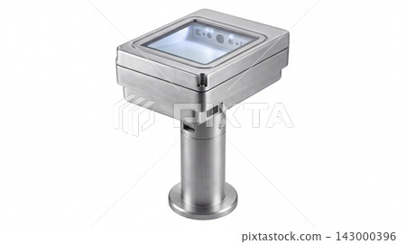 Industrial metallic surface mounted lighting fixture on pedestal with lighting industrial metallic pedestal protective electrical hardware construction equipment commercial installation illuminated Industrial metallic surface mounted lighting fixture on pedestal with lighting industrial metallic pedestal protective electrical hardware construction equipment commercial installation illuminated 143000396