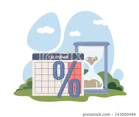 Interest free financing and payment terms. Zero percent rate, deferred payment, installment plan and deadline management, deadlines calendar with percent vector cartoon isolated concept Interest free financing and payment terms. Zero percent rate, deferred payment, installment plan and deadline management, deadlines calendar with percent vector cartoon isolated concept 143000494