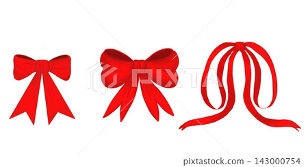 Three red ribbon bows in different styles on black background Three red ribbon bows in different styles on black background 143000754