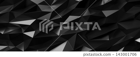 Abstract black low polygon geometric texture background 3D render Abstract black low polygon geometric texture background 3D render 143001706