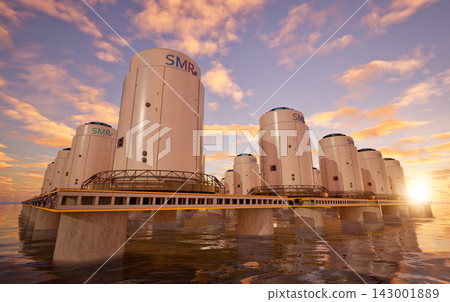 Small modular nuclear reactors on offshore platform in the ocean 143001889