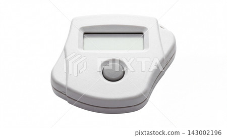 Small white digital token authenticator device with screen and button authenticator security cybersecurity password hardware electronic technology verification portable isolated background interface 143002196