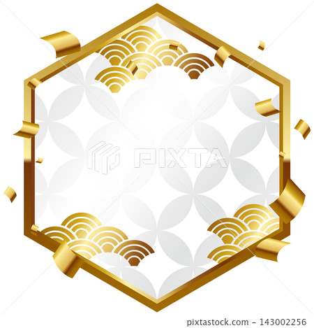 A luxurious, Japanese-style hexagonal frame in white and gold. A luxurious, Japanese-style hexagonal frame in white and gold. 143002256