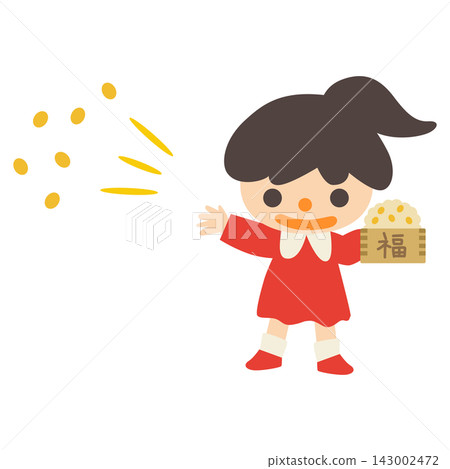 A girl throwing beans during Setsubun (bean-throwing festival) - Vector illustration A girl throwing beans during Setsubun (bean-throwing festival) - Vector illustration 143002472