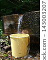 Nyuto Onsen: Clear water flows vigorously from a wooden water fountain. 143003207