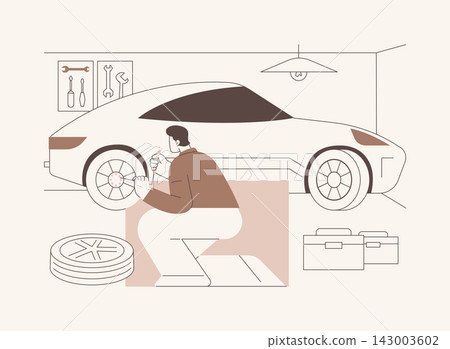 Fixing retro car isolated cartoon vector illustrations. Fixing retro car isolated cartoon vector illustrations. 143003602