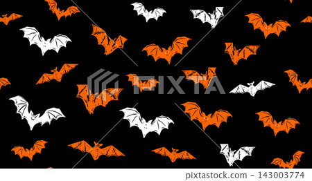 Halloween, bat on black, hand drawn pattern. Halloween, bat on black, hand drawn pattern. 143003774