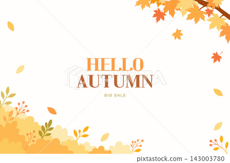 Autumn leaves and branches frame with copy space, flat design autumn promotion banner template vector illustration. 143003780