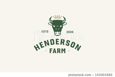 Premium Royal Bull Head Vector Logo Design For Luxury Beef Cattle Farm Ranch Steakhouse 143003880