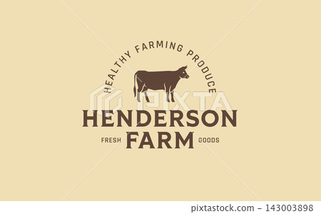 Classic Cow Silhouette Vector Logo For Organic Dairy Farm Agriculture Local Produce Ranch Classic Cow Silhouette Vector Logo For Organic Dairy Farm Agriculture Local Produce Ranch 143003898