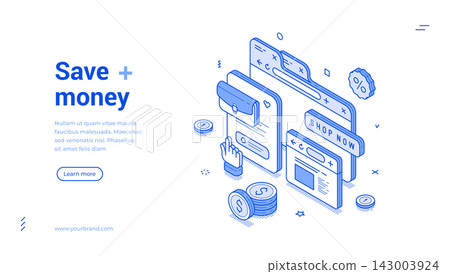 Save Money Online Shopping Web Isometric Vector Illustration Banner Template 143003924