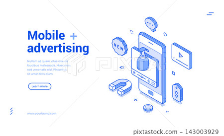Mobile Advertising And Digital Marketing Isometric Vector Illustration Banner Landing Page Template Mobile Advertising And Digital Marketing Isometric Vector Illustration Banner Landing Page Template 143003929